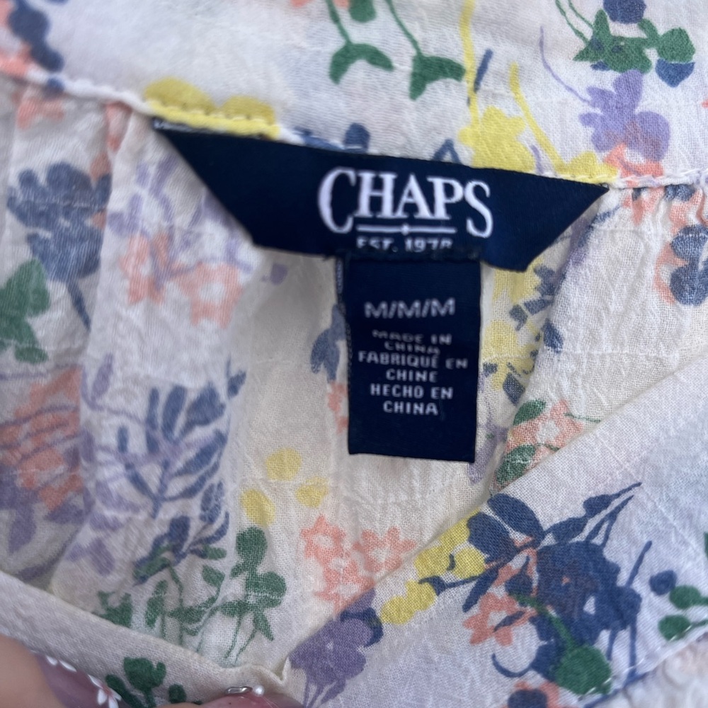 Chaps White Floral Off-Shoulder Puff Sleeve Blouse - Picture 6 of 7